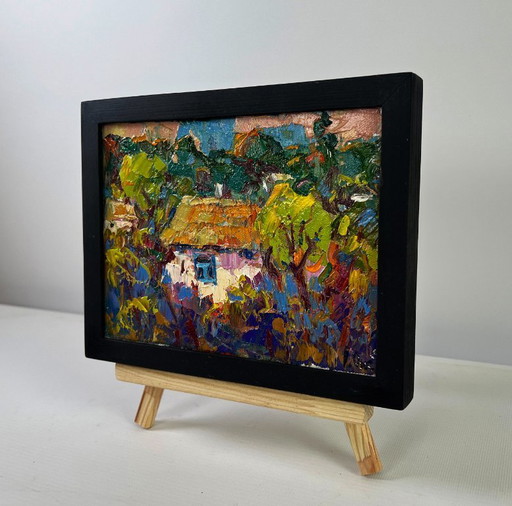 Original Oil Painting Evening Nature Landscape Hope breaks through the clouds
