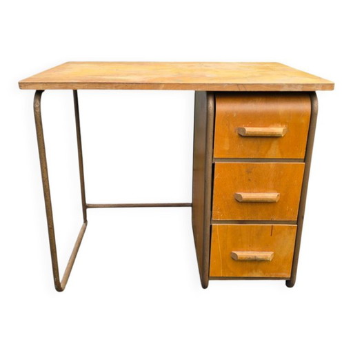 Vintage 1950s Wood and Metal Desk with 3 Drawers – bureau