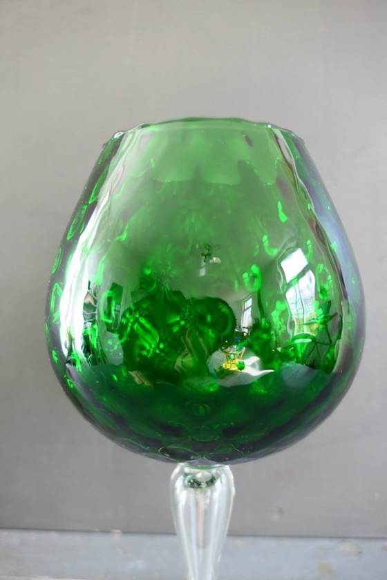 Vintage Empoli Optically Blown Glass Vase Green (photo 3 of 7)