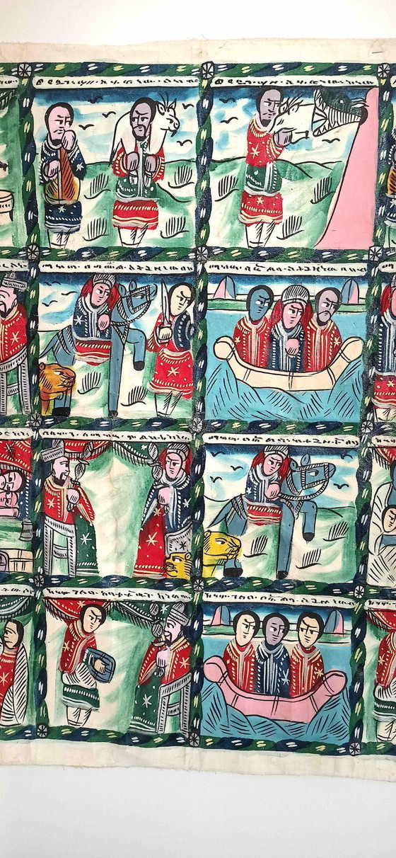 Image 1 of Ölgemälde auf Leinwand 40 Szenen Solomon & Sheba 183,5 cm x 78 cm 1930er Jahre