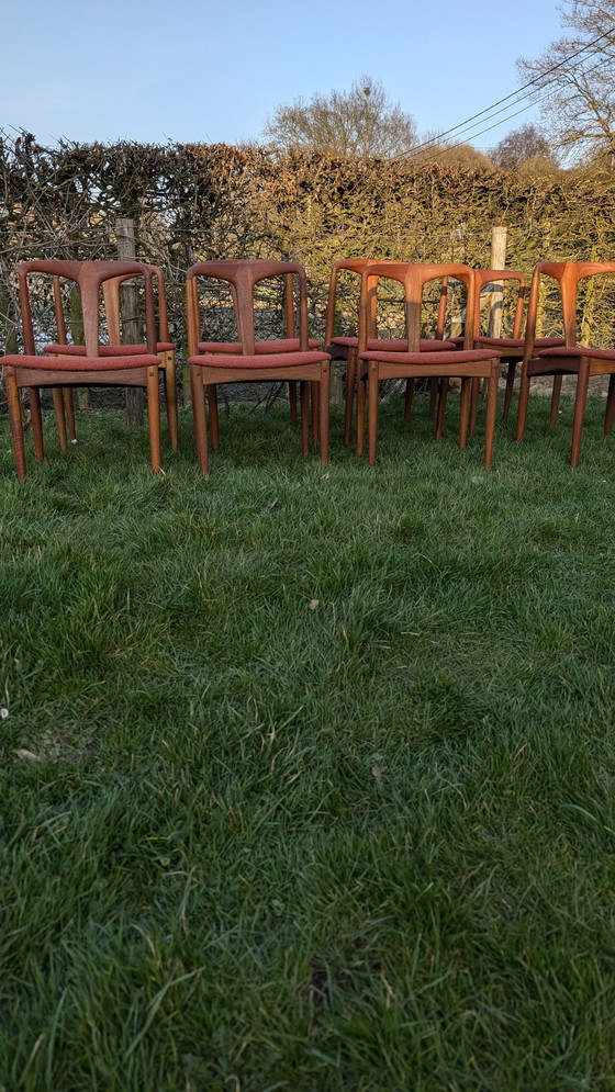 Image 1 of Johannes Andersen - Set of 8 Danish Teak Chairs - Uldum Mobelfabrik - Terracotta Bouclé Upholstery