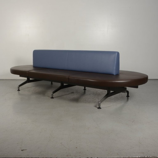 1x Kusch & Co Terminal Bank, Blauw/Bruin Leder – bankjes, Leather, Metal