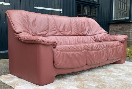Divano vintage a 3 posti in pelle rosa antico