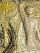 Belgian Ceramic Wall Plaquette with Female Figure and Sun Motif, 1970s