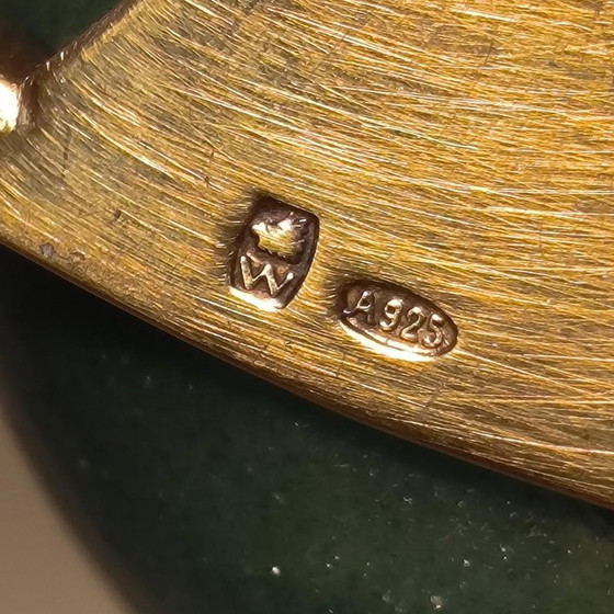 Salière double et coupelle à condiments en argent, vermeil et aventurine par Wolfers Frères, 1950 (photo 12 of 13)