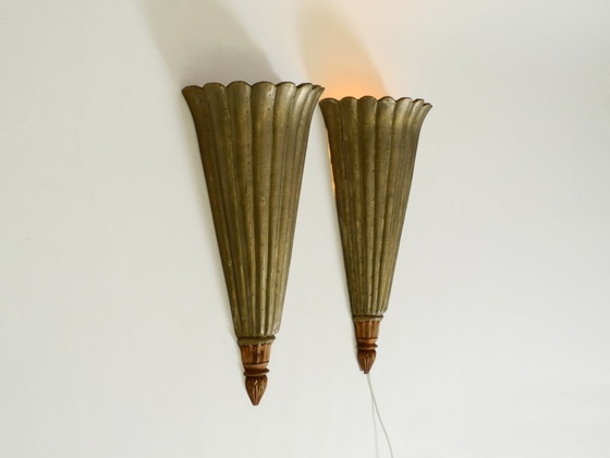 Two Large, Rare 1950s Wall Lamps Made of Wood With Aluminum Cladding – Wall lights (photo 7 of 20)