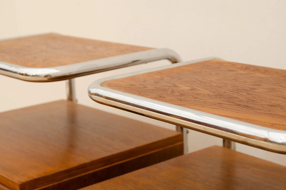 Image 1 of Twee verchroomde nachtkastjes, Vichr & Spol, jaren 1950, Tsjechoslowakije