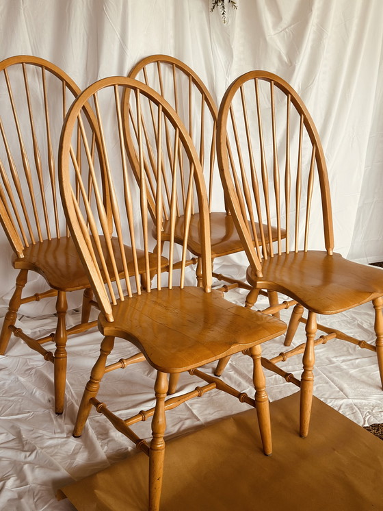 Image 1 of Windsor slatted chairs, 4 pieces, vintage dining room chairs, wood