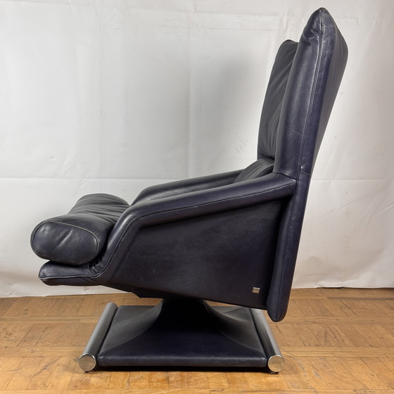 Image 1 of Blue Leather Rolf Benz 6500 Relax Chair by Matthias Hoffmann, 1985