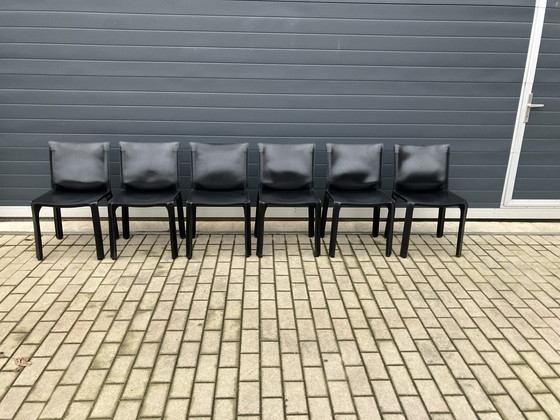 Image 1 of 6x Cassina Kabinenstuhl Mario Bellini Schwarzes Kunstleder