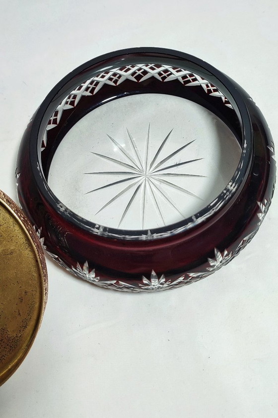 Image 1 of Scatola per gioielli in vetro e metallo E&JB Empire Gold Art. USA, anni '20.