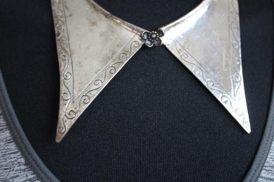 Image 1 of Antique collar necklace, handcrafted silver? Not hallmarked but signed.