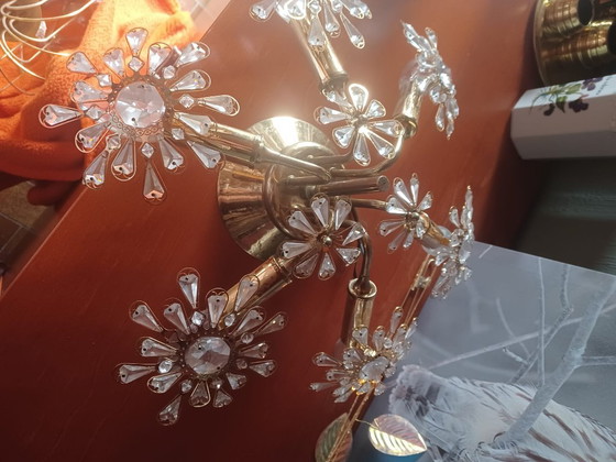 Vintage Hollywood Regency Ceiling Light Brass and Crystal 1970s (photo 5 of 5)