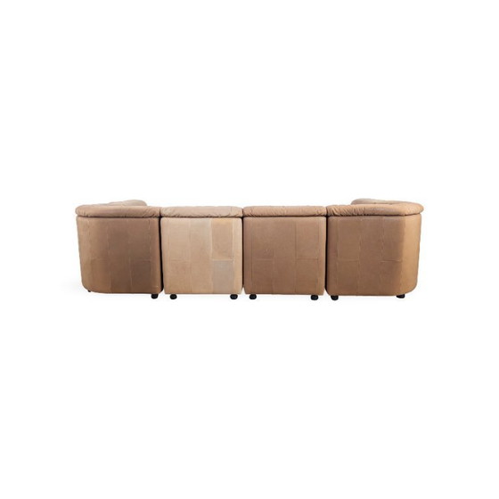 Image 1 of Canapé d'angle modulable original style Mid-Century, en cuir marron
