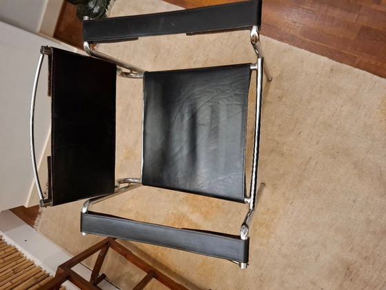Image 1 of 1 mal Alias 109 Italien Spaghetti Sessel (Farben Chrom & schwarzes Leder) In gutem gebrauchten Zustand mit Gebrauchsspuren.