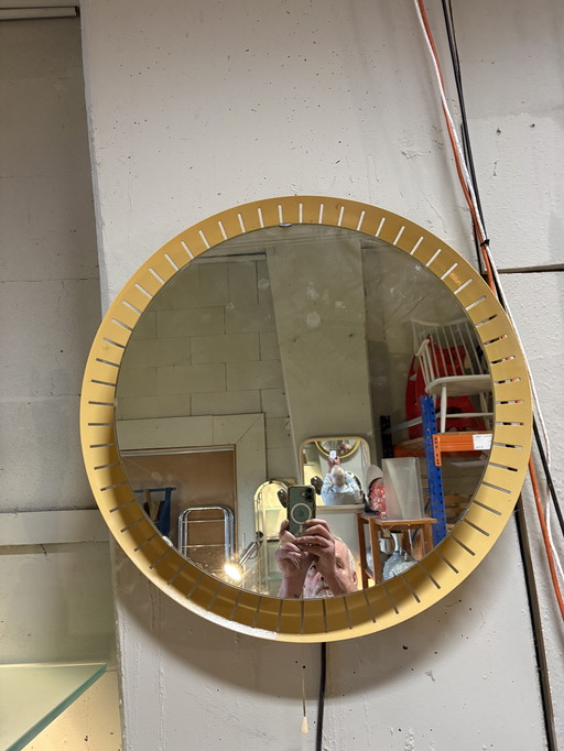 vintage Stilnovo Italie gele verlichte ronde spiegel