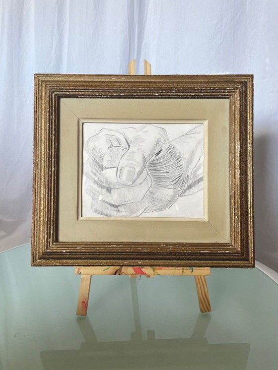 Image 1 of Studio della mano - Illustrazione originale - Cornice dorata d'epoca