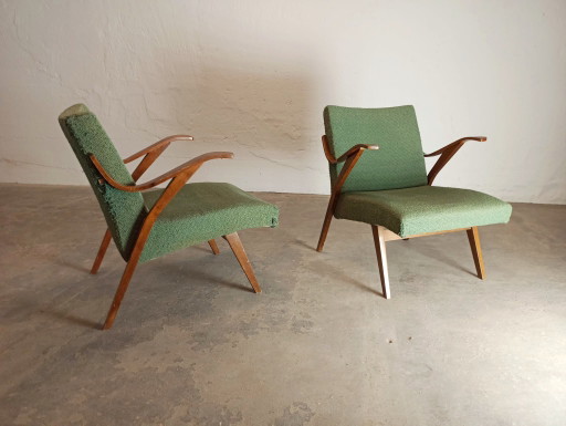Set van 2 Tsjechische fauteuils uit het midden van de 20e eeuw – Textile, Wood