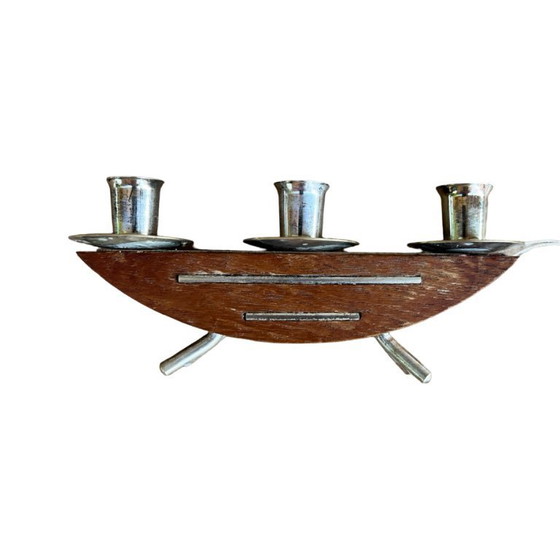 Image 1 of Stylish mid‑century modern candlestick JRUS‑Metall GmbH – wood+metal Germany 1960s