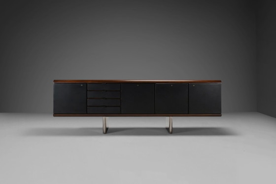 Walnut, Metal and Leather Hans von Klier “Il Ponte” Sideboard for Skipper, 1970s, Chrome, Silver (photo 2 of 10)