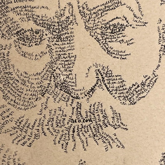 Portrait Calligramme Victor Hugo, Affiche Lithographique d'après M. Gaillard, Fin du XIXe siècle – Paper (photo 2 of 8)