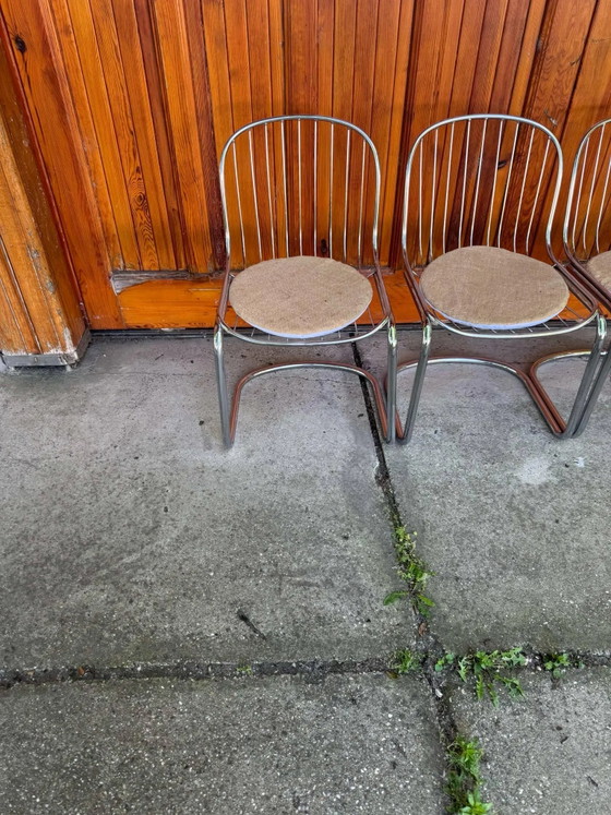Italian Dining Chairs by Gastone Rinaldi, 1970s, Set of 4, Metal, Textile, Italian Design (photo 7 of 10)
