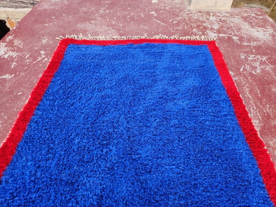 Image 1 of Bold Blue Moroccan Rug 250x180 cm – Handmade Berber Wool Rug – Contemporary Beni Ourain Carpet – Modern Statement Area Rug
