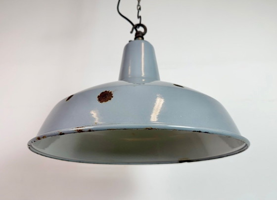 Image 1 of Industrial British Grey Enamel Factory Pendant Lamp, 1960s