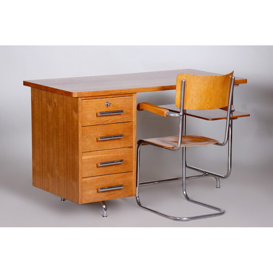 Image 1 of Vintage Bauhaus oakwood writing desk by Jindrich Halabala for Up Zavody, Czechia 1930s