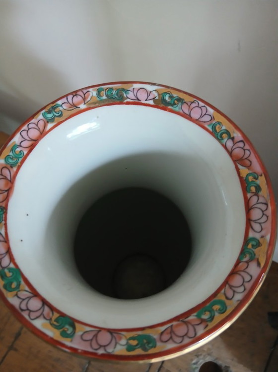 Image 1 of Magnífico jarrón Canton "Medallón Rosa" – Porcelana – 42 cm