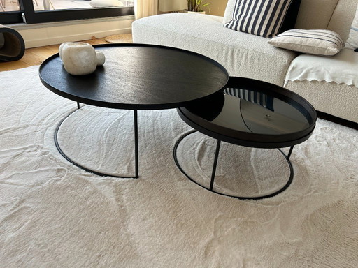 Ethnicraft Round Tray Table Set Low XL with additional tray