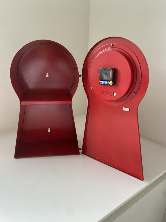 Vintage Keyhole Clock & Cabinet IKEA PS 1995 | Design: Thomas Eriksson | Red, Metal (photo 6 of 9)