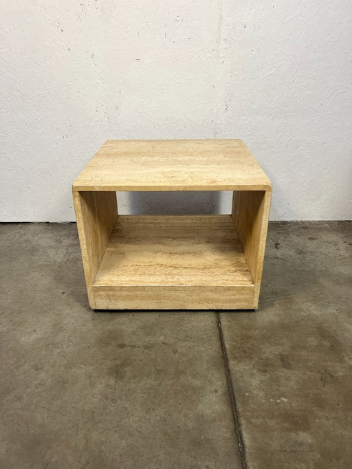 Mesa de centro/auxiliar vintage. Travertino, Italia, años 80.