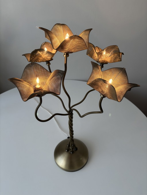 Maison Jansen Stijl Bloemlamp uit de jaren 1980 van Van De Heg - Hollywood Regency
