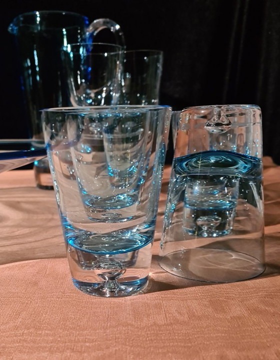 Image 1 of Krosno Polonia set di bevande in vetro artistico blu ghiaccio con ciotola per ING 2000