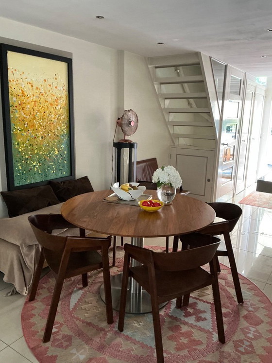 Image 1 of Walnut Dining Table with Stainless Steel Base, Truly Beautiful, Diameter 120 cm, Height 75 cm