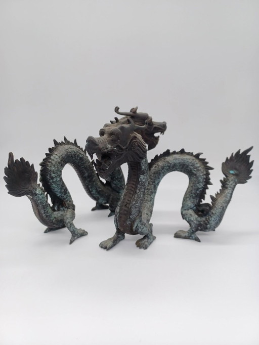 Paire de sculptures Dragons antique en bronze