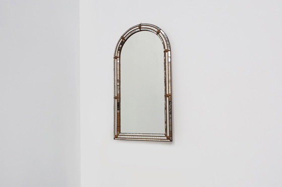 Image 1 of 20th Century Spanish trapezoidal Venetian mosaic Mirror with brass details 