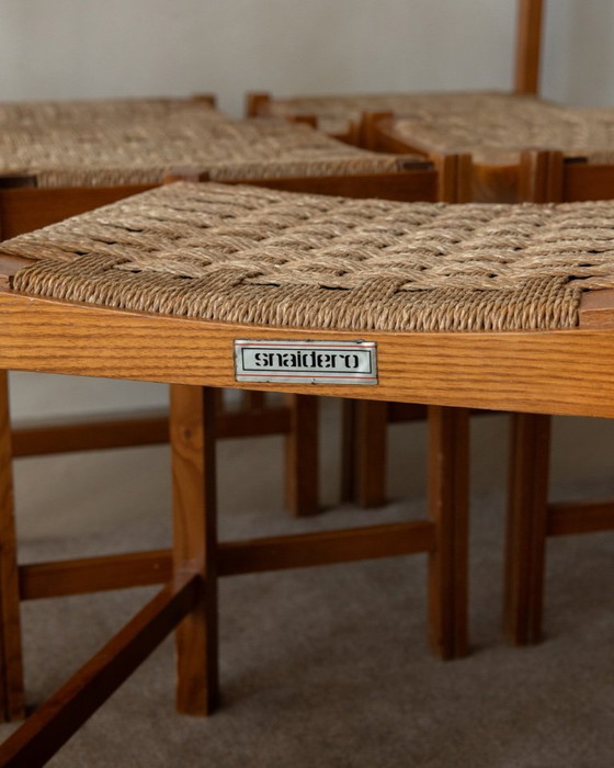 Image 1 of Vintage Italian Rustic Modern Dining Chairs by Snaidero, 1970s, Set of 5