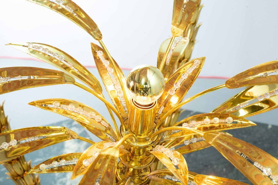 Image 1 of Italian Golden Palm Tree Floor Lamp with Three Sparkling Branches