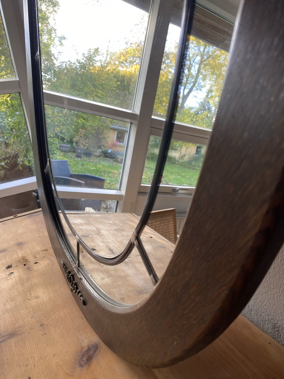 Large Antique Oval Oak Mirror with Decorative Mirrored Panels, Circa 1930s-1940s, Shelving unit, Wood, Brown (photo 2 of 6)