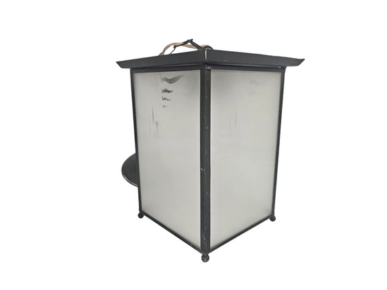 Image 1 of Amsterdamse School - Lantaarnlamp - Hanglamp - Koper - Glas - 1e Kwart 20e Eeuw