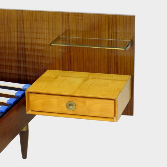 Image 1 of Vintage bed with bedside tables in teak and maple, 1960s