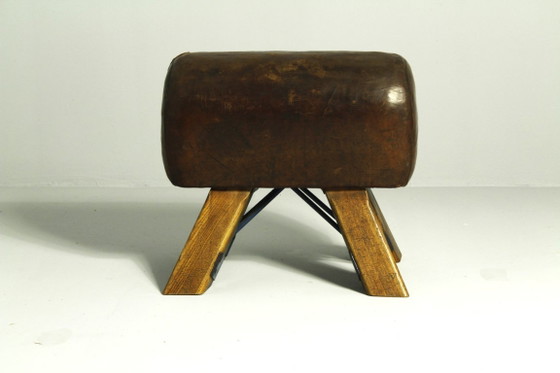 Leder-Turnhocker von Jan Richter, Brno, 1930er Jahre, Metall, Braun (Foto 3 von 9)