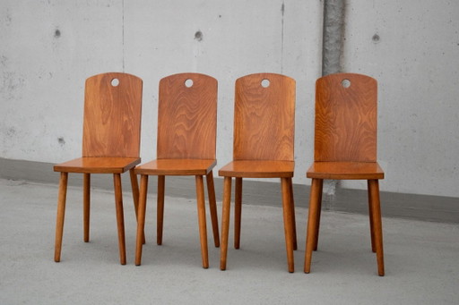 Set aus vier kompakten Sperrholzstühlen — 1960er Jahre