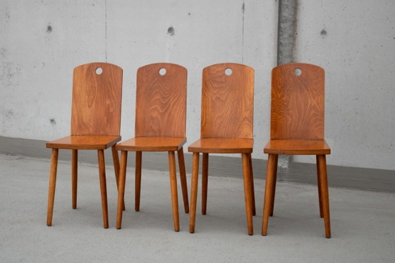 Set di quattro sedie compatte in compensato — anni '60 – Sedie da pranzo, Wood (photo 2 of 14)