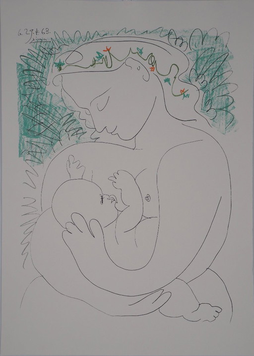 Pablo Picasso (1881–1973) (nach) Der Friedensstrauß, signierte Farblithografie – lithos zeefdrukken, Paper
