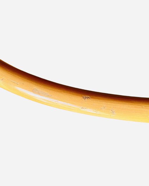 4x Mandarin Stuhl von Ettore Sottsass für Knoll, 1986 – Blauer Stoff, Armlehnen in Bambus-Optik