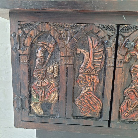 Image 1 of Arts of México Spaans-koloniale gesneden en beschilderde console/dressoir, jaren 1940-1950