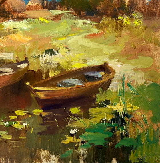 Image 1 of Original Oil Painting Autumn River Landscape A moment of silence by the river